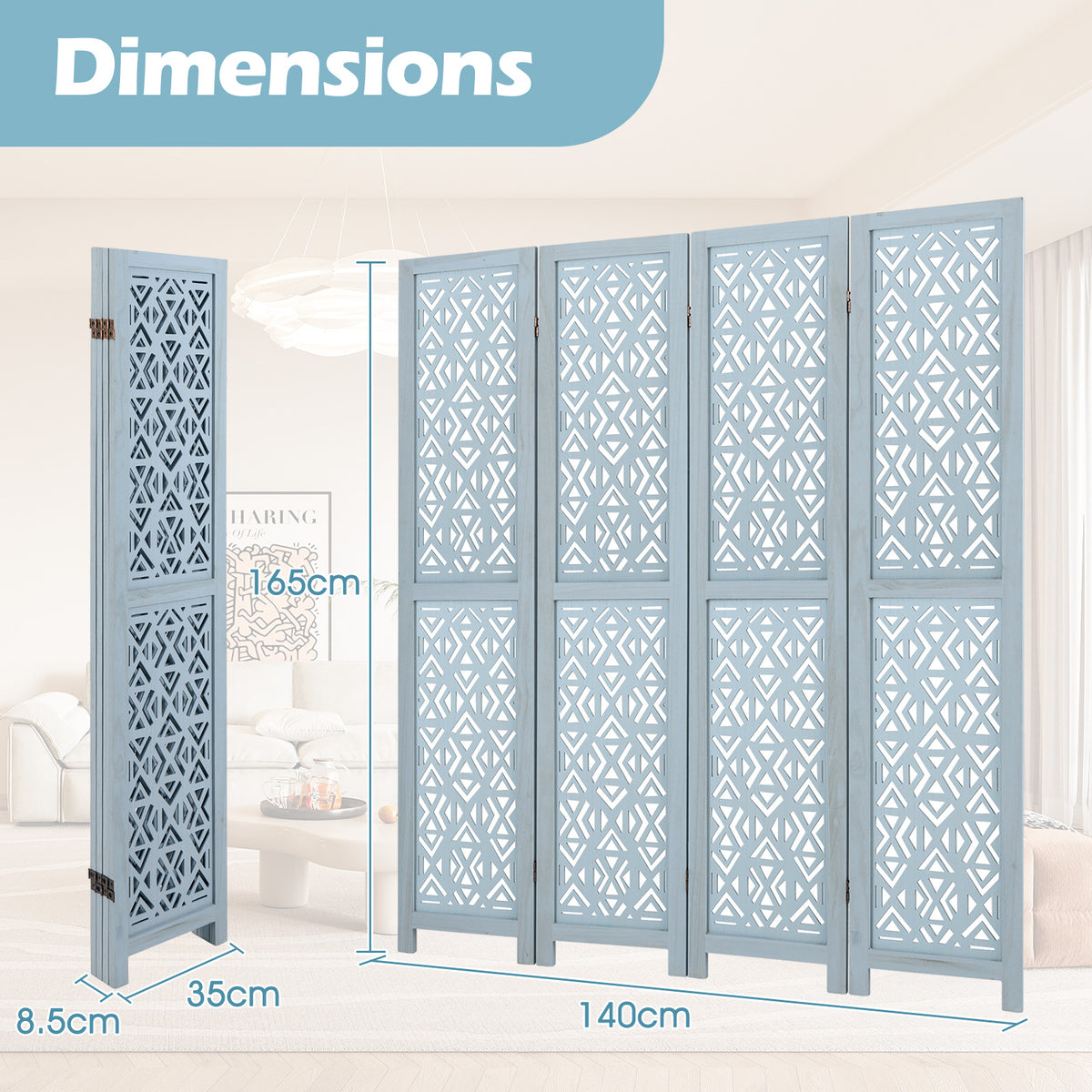 165cm Wooden Room Divider Folding Privacy Screen Partition Stand Fully Assembled