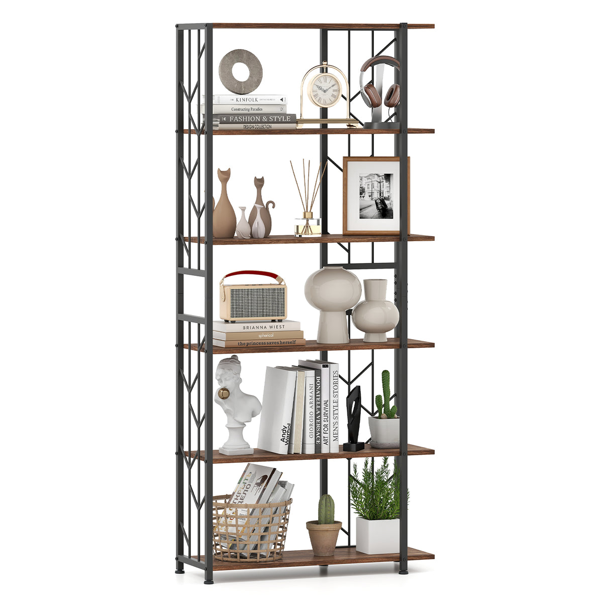 6-Tier Bookshelf Modern Geometric Bookcase