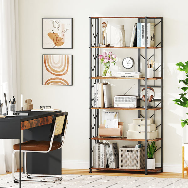 6-Tier Bookshelf Modern Geometric Bookcase