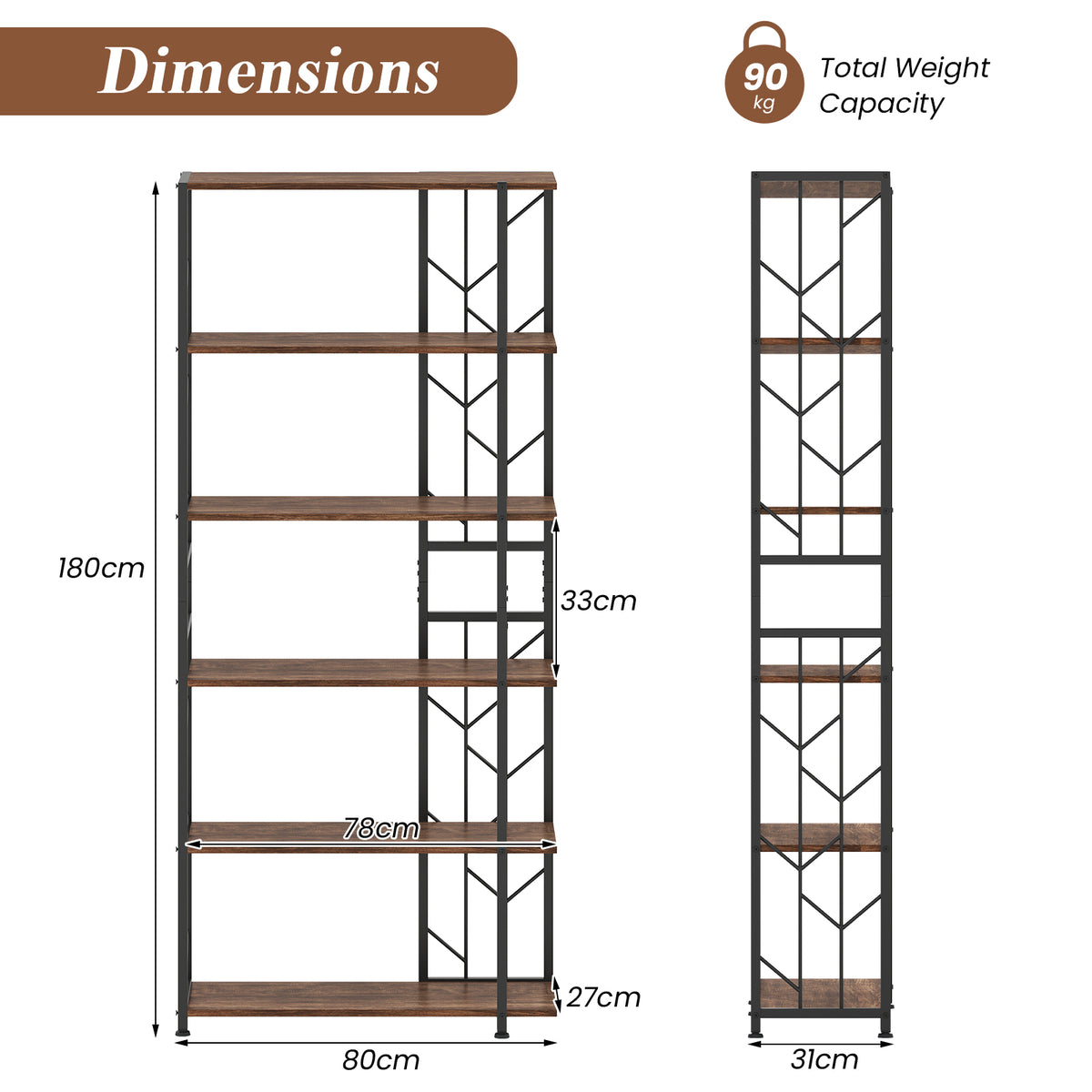 6-Tier Bookshelf Modern Geometric Bookcase