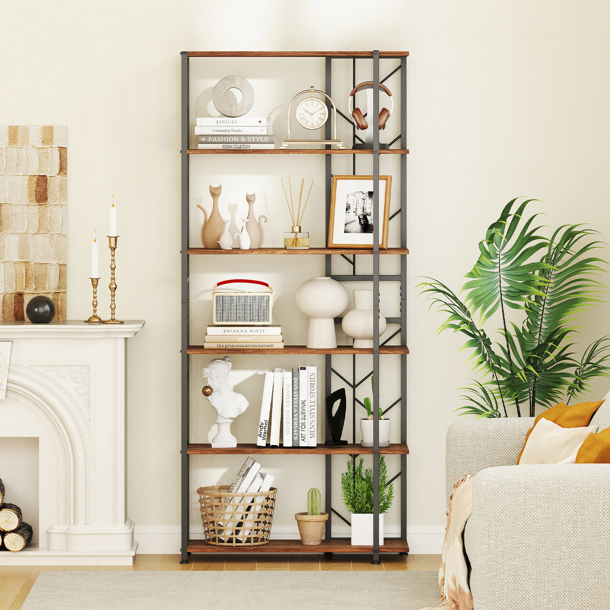 6-Tier Bookshelf Modern Geometric Bookcase
