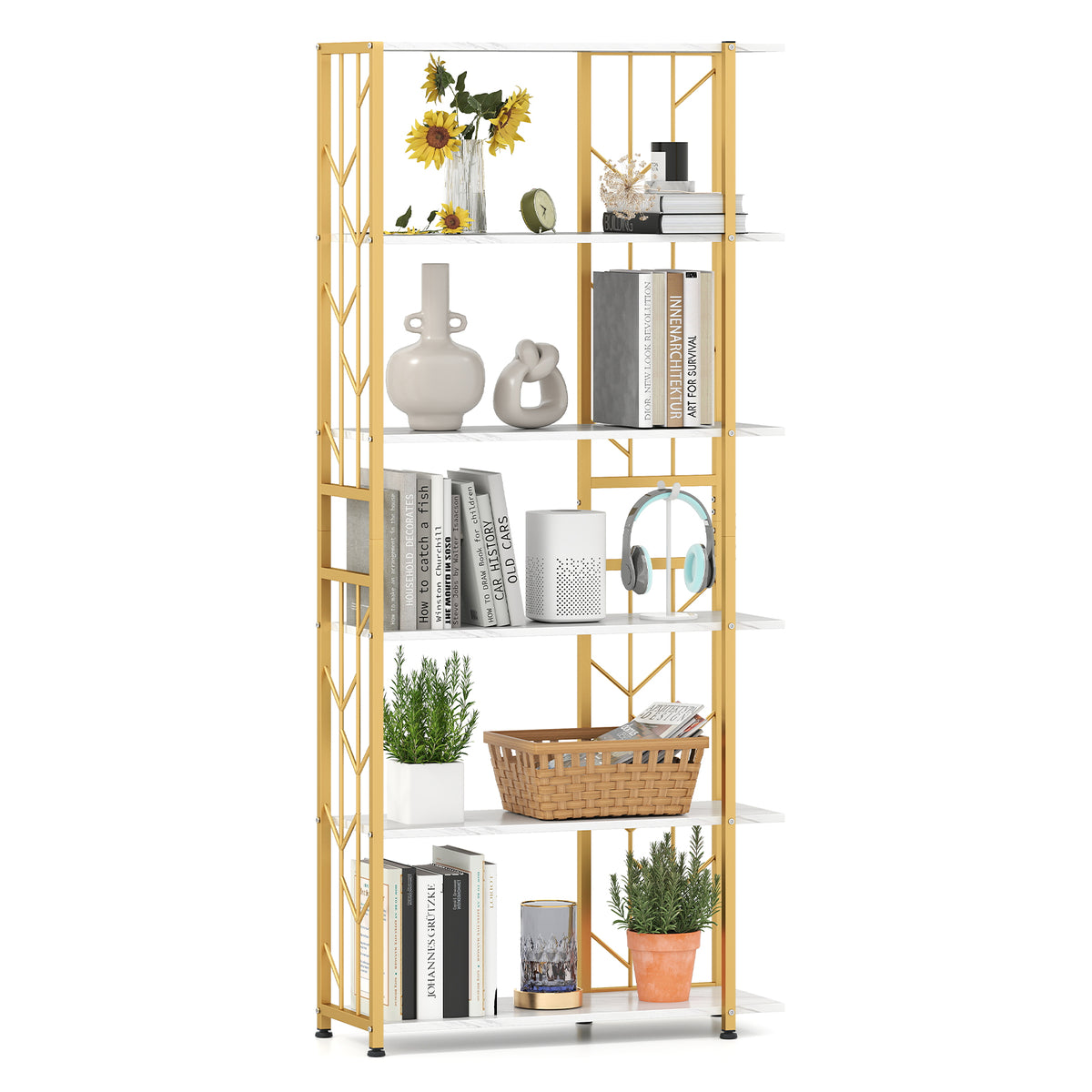 6-Tier Bookshelf Modern Geometric Bookcase