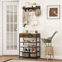 Coat Rack Shoe Stand Set 5-Tier Shoe Rack with Wall-Mounted Coat Rack