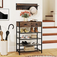 Coat Rack Shoe Stand Set 5-Tier Shoe Rack with Wall-Mounted Coat Rack