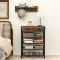 Coat Rack Shoe Stand Set 5-Tier Shoe Rack with Wall-Mounted Coat Rack