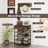 Coat Rack Shoe Stand Set 5-Tier Shoe Rack with Wall-Mounted Coat Rack