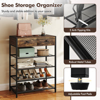 Coat Rack Shoe Stand Set 5-Tier Shoe Rack with Wall-Mounted Coat Rack