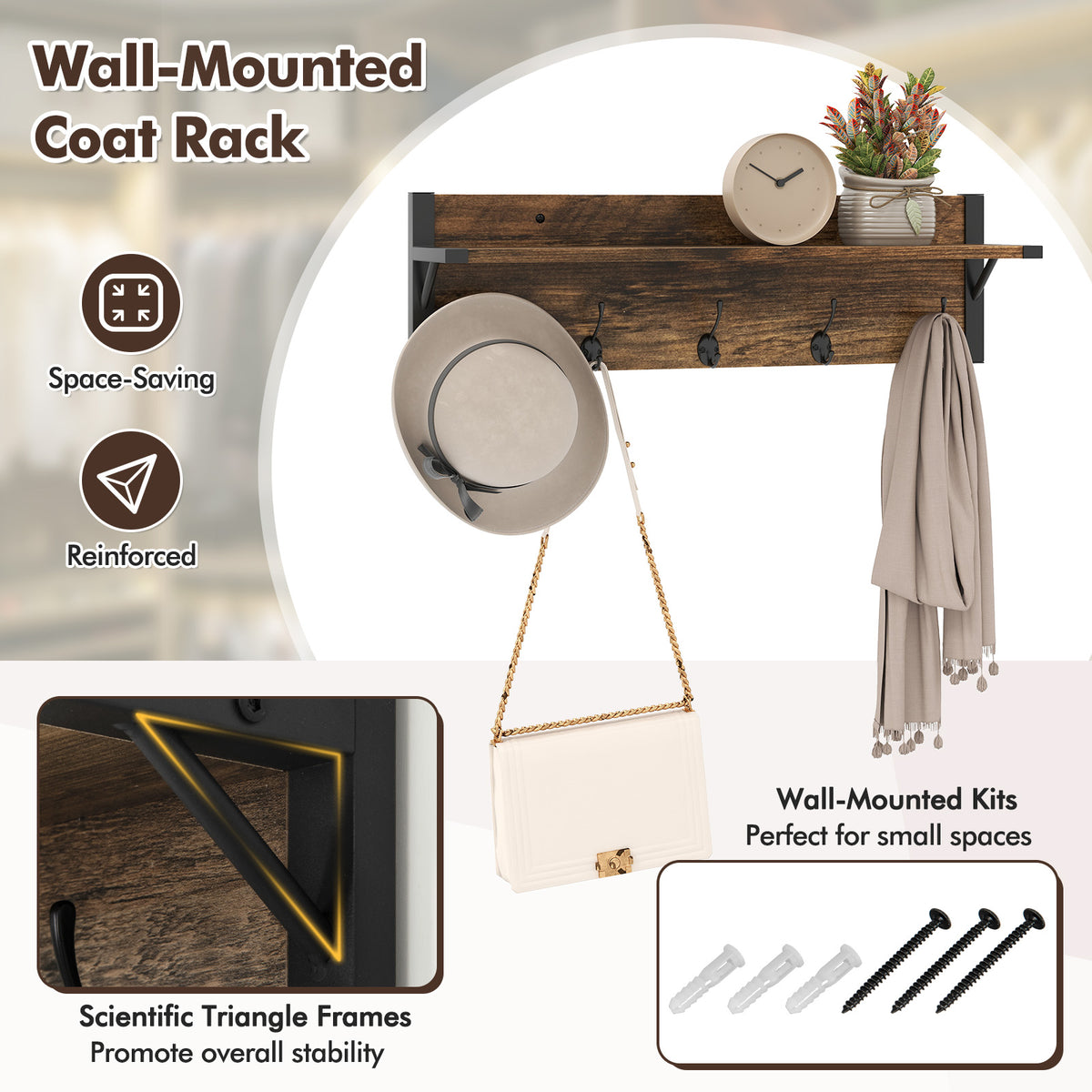 Coat Rack Shoe Stand Set 5-Tier Shoe Rack with Wall-Mounted Coat Rack
