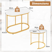 Giantex Modern Nesting Coffee Table Set of 2, Accent Marble Look Coffee Table Set, Marble & Golden