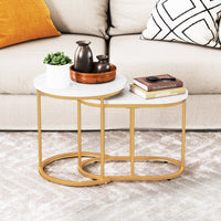 Giantex Modern Nesting Coffee Table Set of 2, Accent Marble Look Coffee Table Set, Marble & Golden