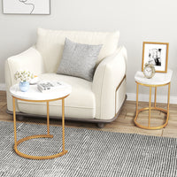 Giantex Modern Nesting Coffee Table Set of 2, Accent Marble Look Coffee Table Set, Marble & Golden