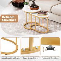 Giantex Modern Nesting Coffee Table Set of 2, Accent Marble Look Coffee Table Set, Marble & Golden