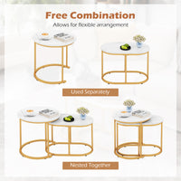 Giantex Modern Nesting Coffee Table Set of 2, Accent Marble Look Coffee Table Set, Marble & Golden