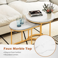 Giantex Modern Nesting Coffee Table Set of 2, Accent Marble Look Coffee Table Set, Marble & Golden