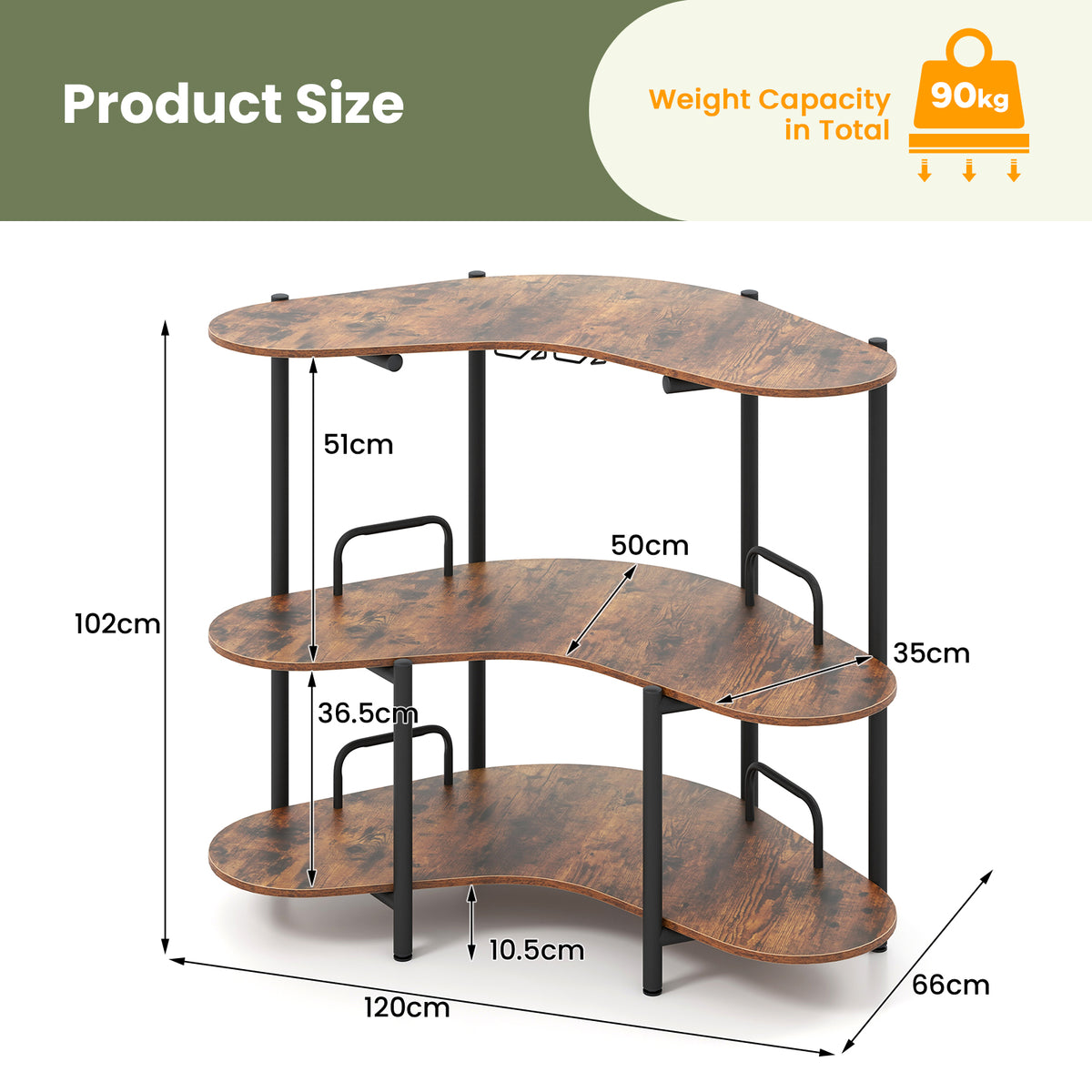 Bar Unit for Liquor, 3 Tier Corner Bar Table with Wine Glasses Holder