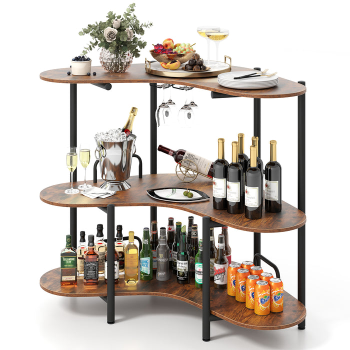 Bar Unit for Liquor, 3 Tier Corner Bar Table with Wine Glasses Holder