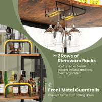 Bar Unit for Liquor, 3 Tier Corner Bar Table with Wine Glasses Holder