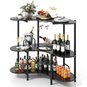 Bar Unit for Liquor, 3 Tier Corner Bar Table with Wine Glasses Holder