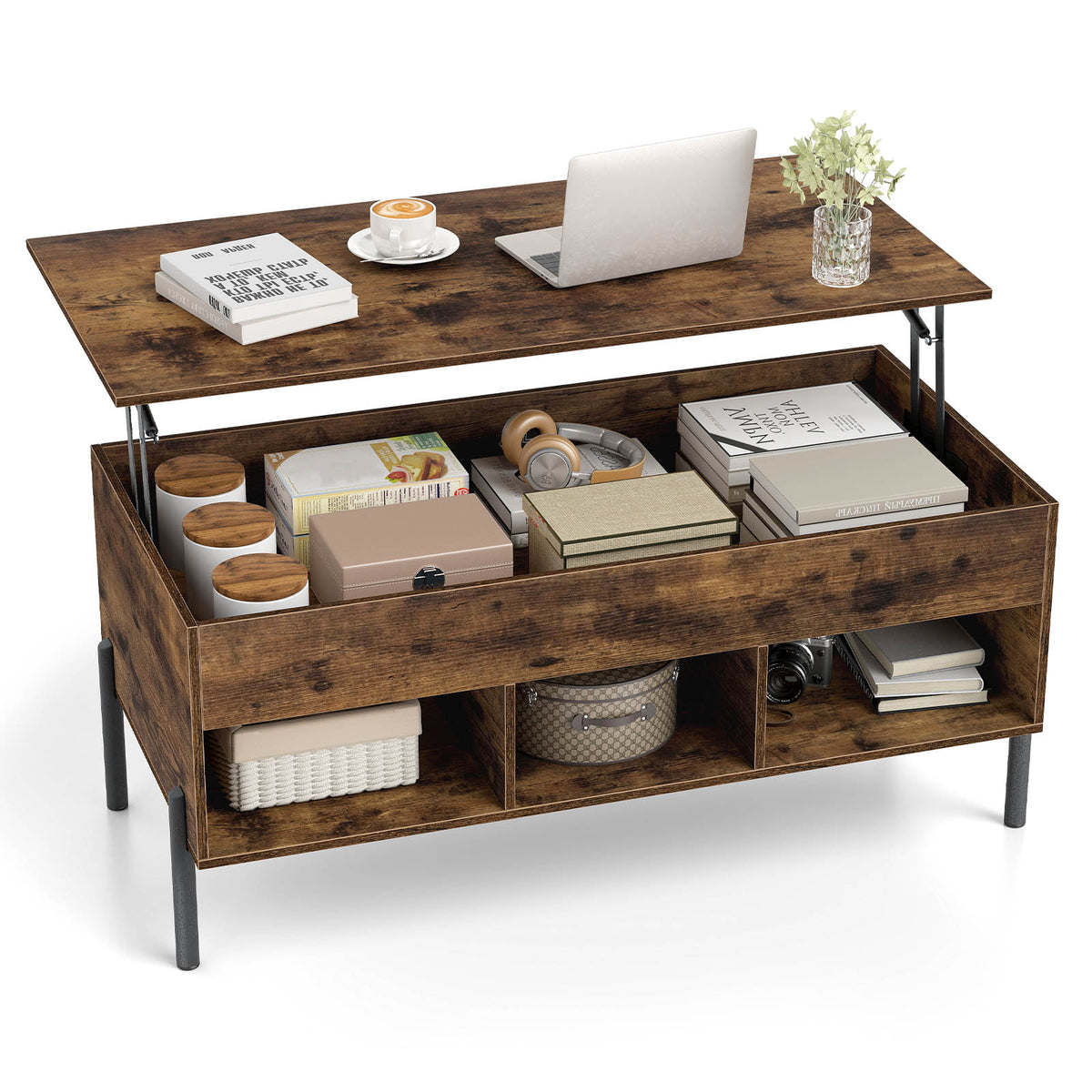 Giantex Lift Top Coffee Table, Rising Center Table with Large Hidden Compartment