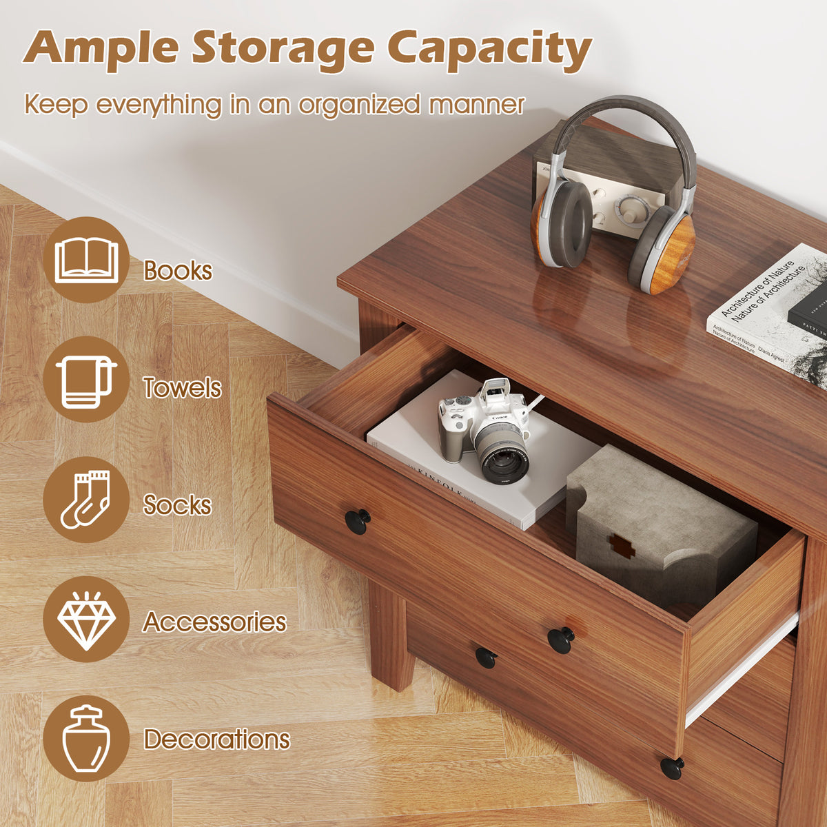 3-Drawer Dresser, Wide Chest of Drawers