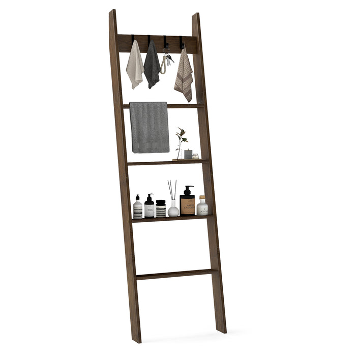 5-Tier Blanket Ladder, 148cm Bamboo Decorative Ladder Shelf