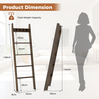 5-Tier Blanket Ladder, 148cm Bamboo Decorative Ladder Shelf