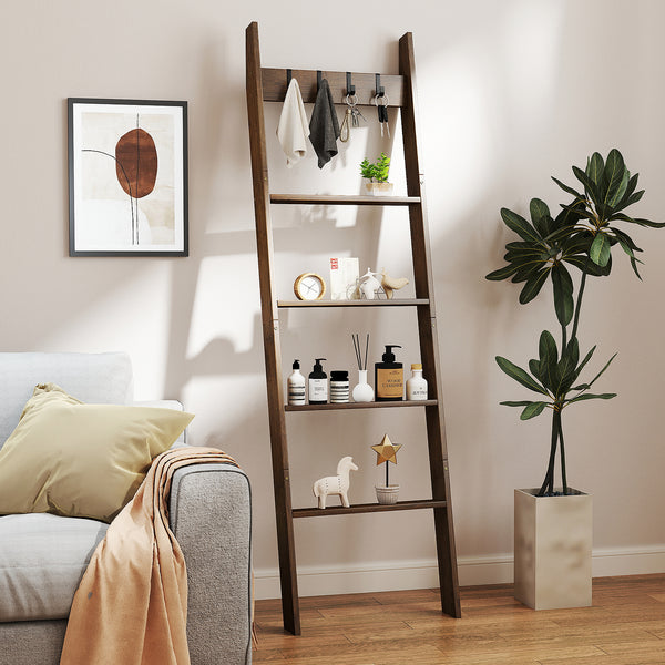 5-Tier Blanket Ladder, 148cm Bamboo Decorative Ladder Shelf