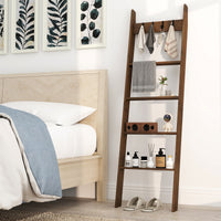 5-Tier Blanket Ladder, 148cm Bamboo Decorative Ladder Shelf