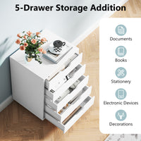 5-Drawer File Cabinet, Side Cabinet File Pedestal w/ 4 Castors