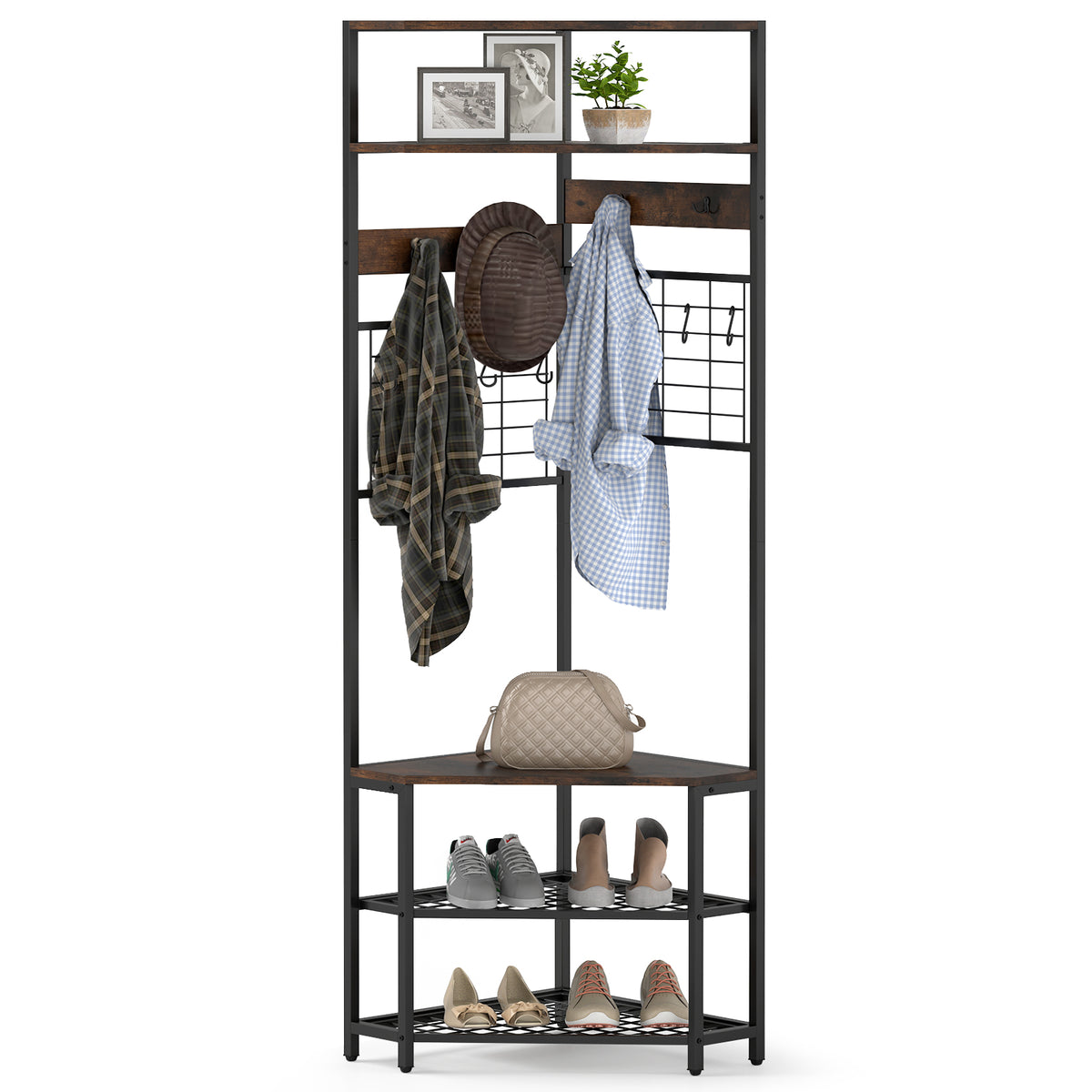 Giantex 5-Tier Corner Hall Tree Coat Rack Entryway Shoes Shelf Organizer w/Storage Bench