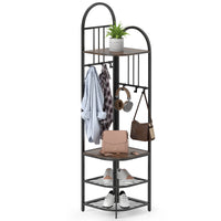 Corner Hall Tree, 4-Tier Coat Rack w/ Shoe Storage Bench