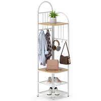Corner Hall Tree, 4-Tier Coat Rack w/ Shoe Storage Bench