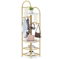 Corner Hall Tree, 4-Tier Coat Rack w/ Shoe Storage Bench