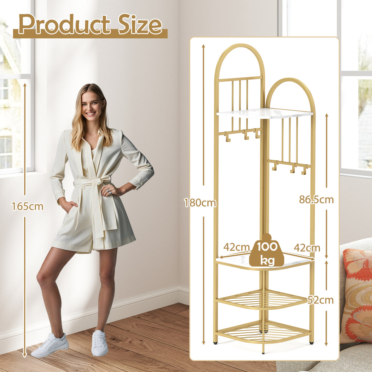 Corner Hall Tree, 4-Tier Coat Rack w/ Shoe Storage Bench