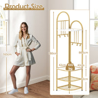 Corner Hall Tree, 4-Tier Coat Rack w/ Shoe Storage Bench
