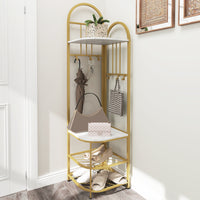 Corner Hall Tree, 4-Tier Coat Rack w/ Shoe Storage Bench