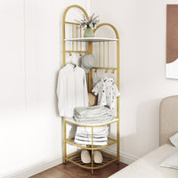 Corner Hall Tree, 4-Tier Coat Rack w/ Shoe Storage Bench