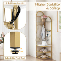 Corner Hall Tree, 4-Tier Coat Rack w/ Shoe Storage Bench