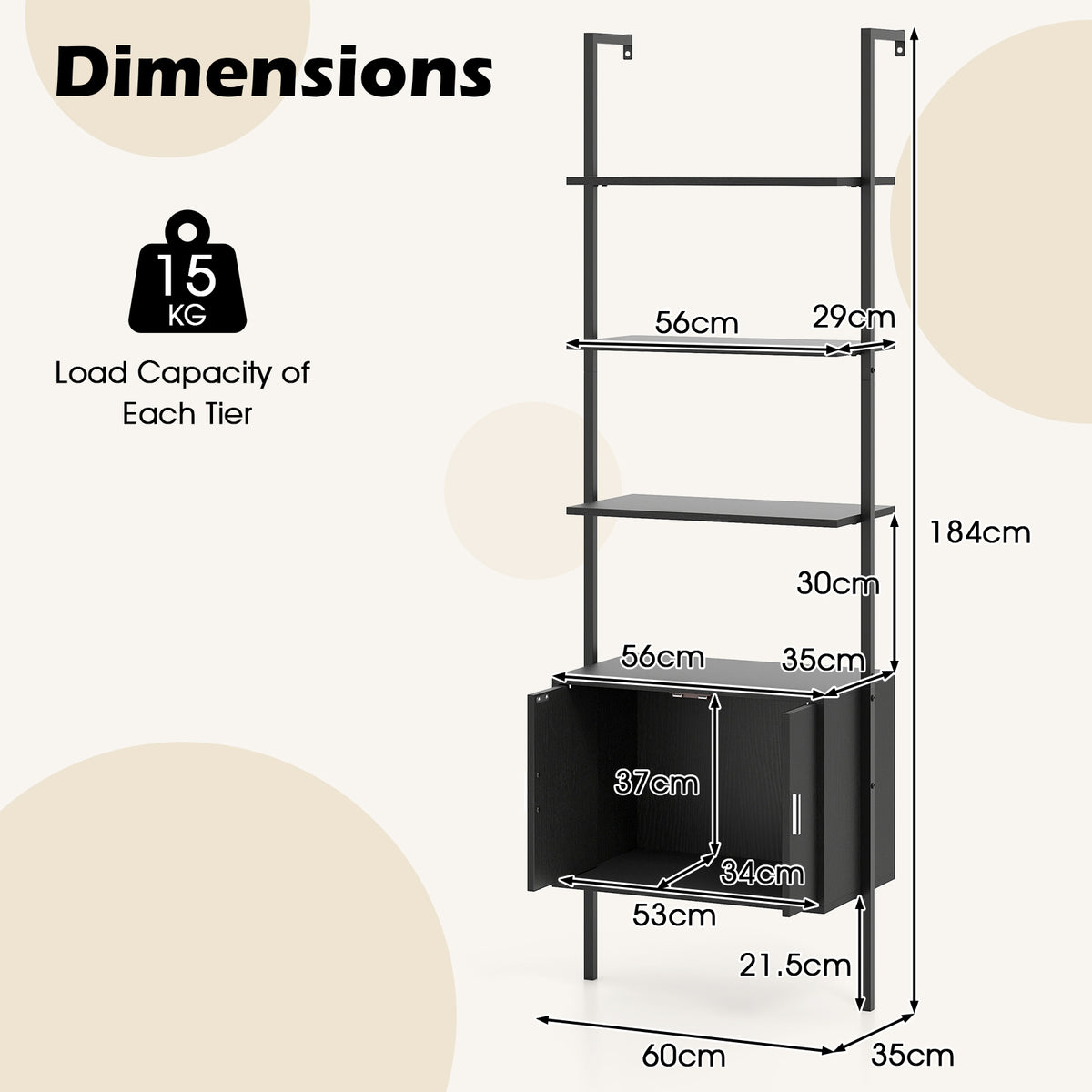 5 Tier Tall Bookshelf Wall Mount Ladder Bookcase