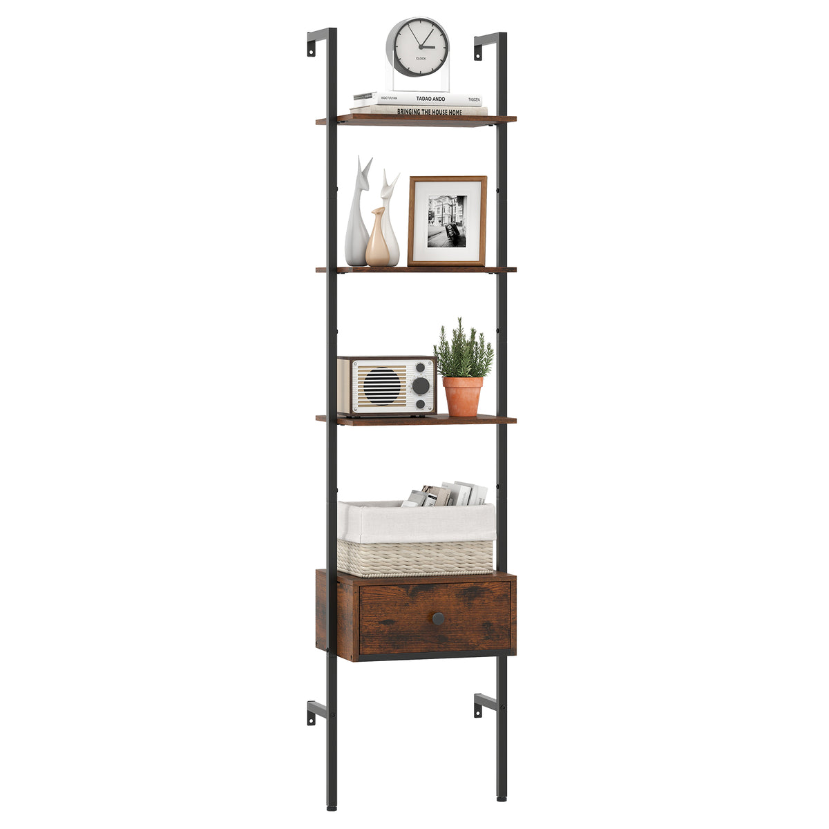5-Tier Ladder Bookcase with Drawer