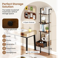 5-Tier Ladder Bookcase with Drawer