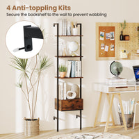 5-Tier Ladder Bookcase with Drawer
