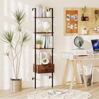 5-Tier Ladder Bookcase with Drawer