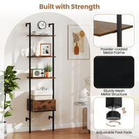 5-Tier Ladder Bookcase with Drawer