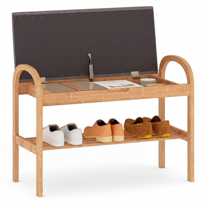 Bamboo Shoe Bench with Storage and Padded Cushion for Entrance