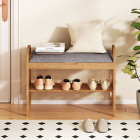 Bamboo Shoe Bench with Storage and Padded Cushion for Entrance