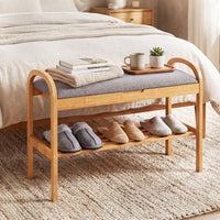 Bamboo Shoe Bench with Storage and Padded Cushion for Entrance