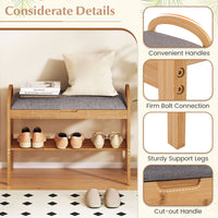 Bamboo Shoe Bench with Storage and Padded Cushion for Entrance