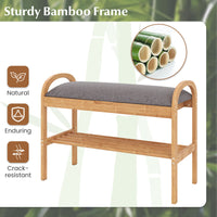 Bamboo Shoe Bench with Storage and Padded Cushion for Entrance