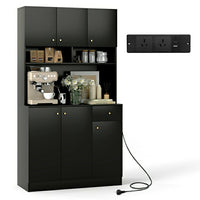 Tall Pantry Cabinet Kitchen Cabinet with USB Ports and Adjustable Shelves